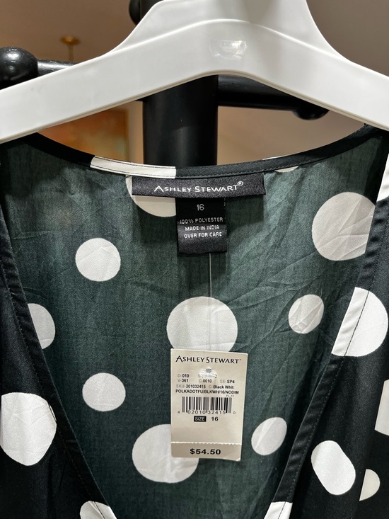 NWT Ashley Stewart Black and White Polka Dot Wrap Midi Dress - Picture 3 of 6